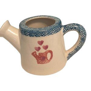 Vintage Hermitage Pottery Green And Cream Heart Spongeware Sprinkling Can